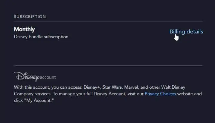 Cancel Disney Plus Click On Billing Details